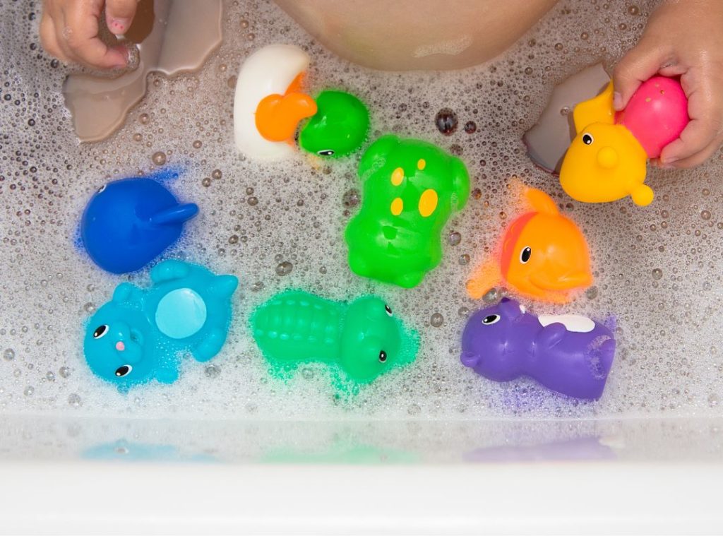 Bath toys floating in water